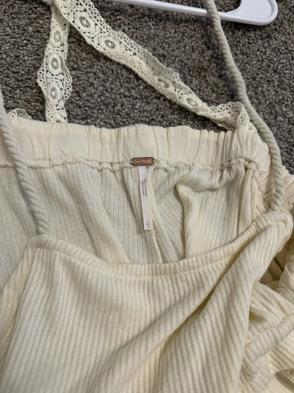 Free People Cream Ribbed Tie-Waist Jumpsuit with Lace Straps